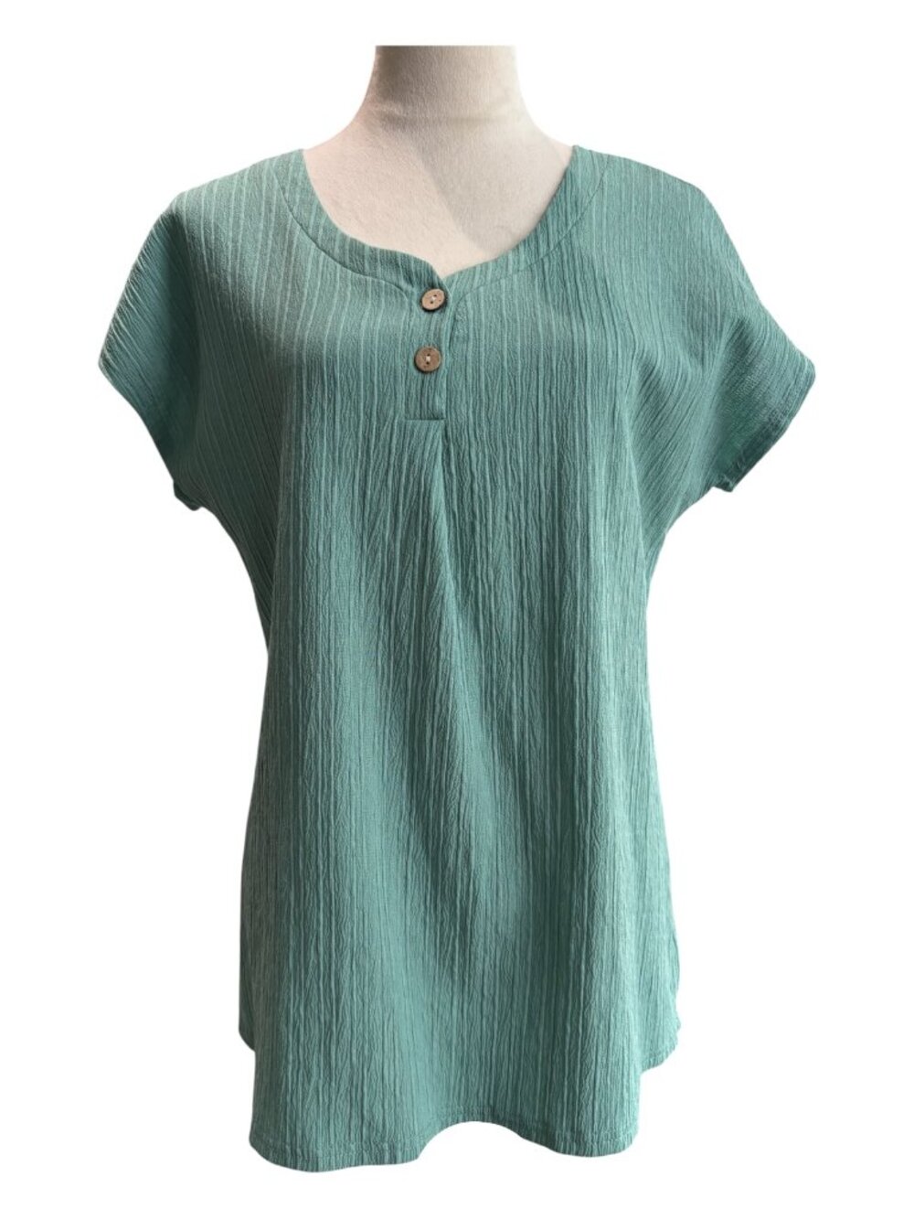 Sage Green Textured Notch Neck Top Size L (2654-1)